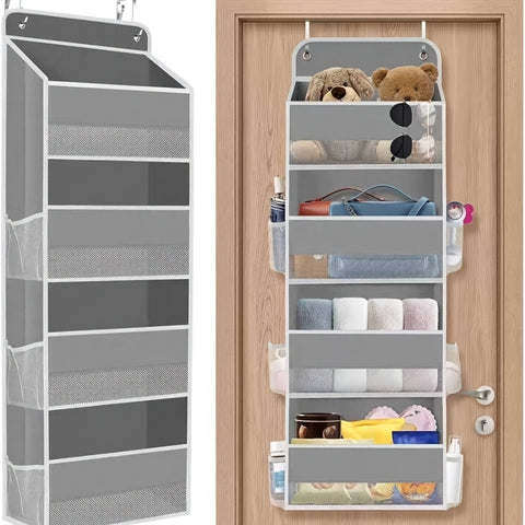 Storage Marvel in Black & Gray — 3-Tier Over-the-Door Organizer with 3 Large Pockets. Sturdy and Anti-Tip Design for Strong Load-Bearing. A Neat Solution for Bedroom, Bathroom & Storage Room.(GREY))