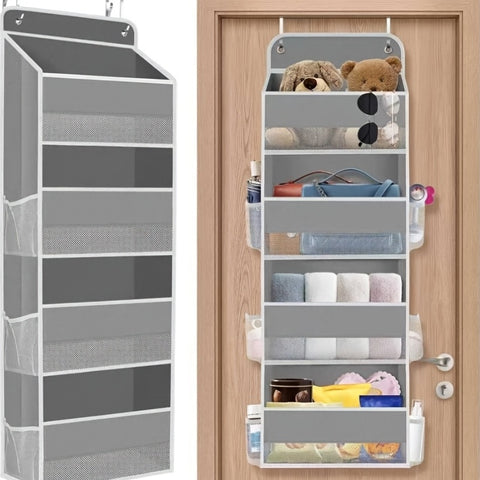 Storage Marvel in Black & Gray — 5-Tier Over-the-Door Organizer with 5 Large Pockets. Sturdy and Anti-Tip Design for Strong Load-Bearing. A Neat Solution for Bedroom, Bathroom & Storage Room.（BLACK）