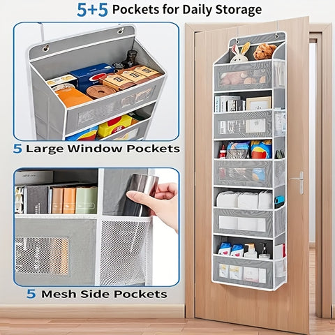 Storage Marvel in Black & Gray — 5-Tier Over-the-Door Organizer with 5 Large Pockets. Sturdy and Anti-Tip Design for Strong Load-Bearing. A Neat Solution for Bedroom, Bathroom & Storage Room.（BLACK）