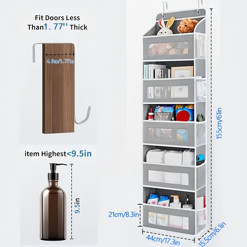 Storage Marvel in Black & Gray — 5-Tier Over-the-Door Organizer with 5 Large Pockets. Sturdy and Anti-Tip Design for Strong Load-Bearing. A Neat Solution for Bedroom, Bathroom & Storage Room.（BLACK）