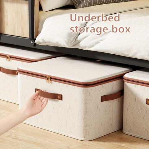 15L Double Zipper Storage Box with Faux Leather Handles | Large Capacity Lidded Basket, Perfect for Storing Clothes, Bedding, and Moving — Ideal for Bedrooms, Dorms, Studies, Wardrobes, Laundry Baskets, Shelf Bins, and Storage Racks.