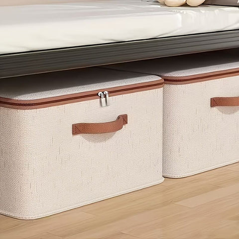 25L Double Zipper Storage Box with Faux Leather Handles | Large Capacity Lidded Basket, Perfect for Storing Clothes, Bedding, and Moving — Ideal for Bedrooms, Dorms, Studies, Wardrobes, Laundry Baskets, Shelf Bins, and Storage Racks.