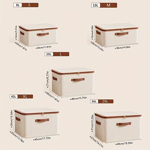 42L Double Zipper Storage Box with Faux Leather Handles | Large Capacity Lidded Basket, Perfect for Storing Clothes, Bedding, and Moving — Ideal for Bedrooms, Dorms, Studies, Wardrobes, Laundry Baskets, Shelf Bins, and Storage Racks.