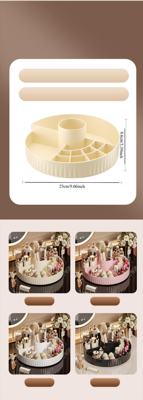 Rotatable Luxury Cosmetic Organizer Desk Large Capacity Skincare Storage Shelf Vanity Tidy Tray Cosmetic Storage Box（cream color）
