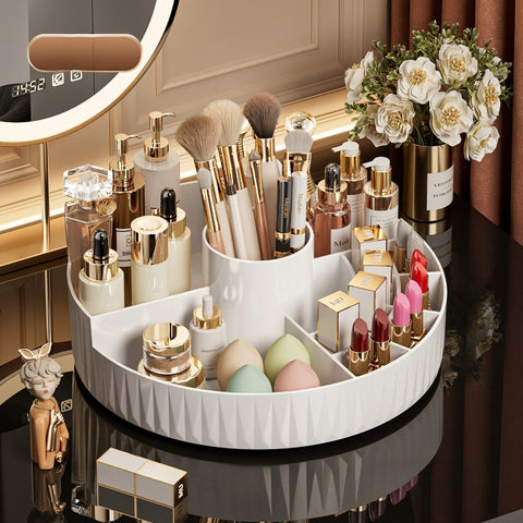 Rotatable Luxury Cosmetic Organizer Desk Large Capacity Skincare Storage Shelf Vanity Tidy Tray Cosmetic Storage Box（black）