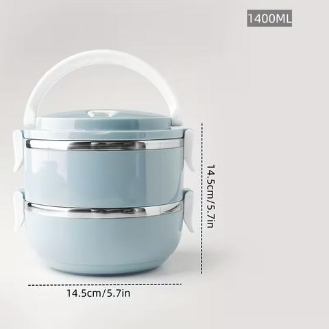 Two-layer circular lunch boxes, stainless steel insulated lunch containers, covered storage containers, suitable for office workers, school trips, camping and picnics, kitchen supplies
