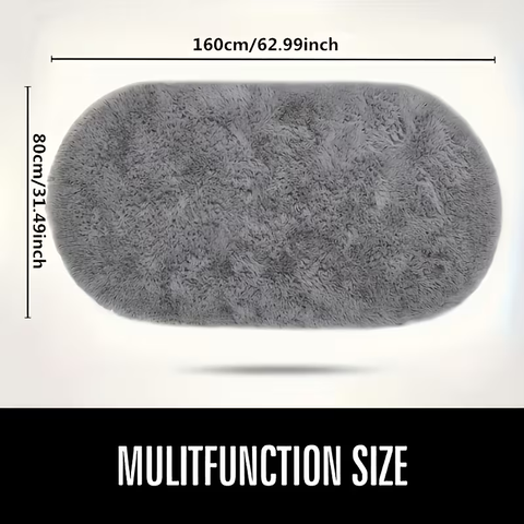 Oval Rug 80×160cm Soft Polyester Floor Mat Non-Slip Bedside & Living Room Carpet Ash Grey