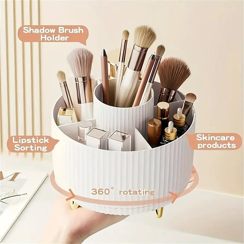 360-degree rotating makeup product storage box (black) - 1 plastic makeup storage box with 5 compartments inside - A multi-functional storage rack for makeup brushes, lipsticks, skincare products and stationery - A durable and odorless desktop storage box