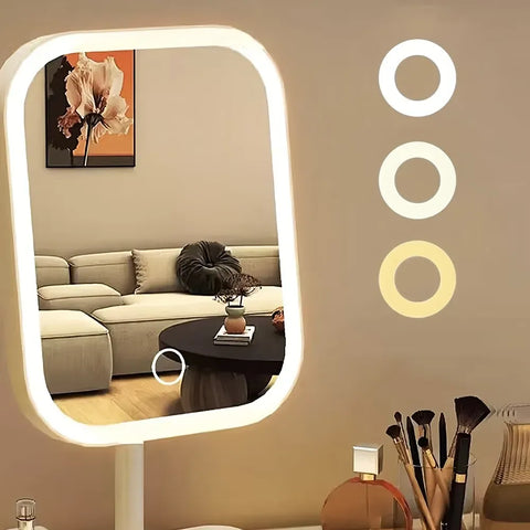 LED makeup mirror, portable travel mirror with foldable design and built-in lights, 3 lighting modes, intelligent adjustable light touch screen, USB rechargeable, portable illuminated beauty mirror, travel makeup stand with lights, bedroom makeup mirror,