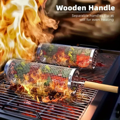 stainless steel BBQ grill, anti-scald design (barbecue basket + barbecue fork + hook) barbecue tool set, portable outdoor barbecue essential items, barbecue camping barbecue accessories, covered outdoor barbecue basket, suitable for camping and outdoor BB