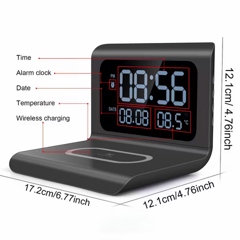 3-in-1 wireless charger, time and temperature display, bedroom desk alarm clock, iPhone 16 15 14 13 12 11 Pro Max/Mini/Plus/XR/X/8 AirPods 2/3/4/Pro/Pro 2 charging dock AirPods 4/3 /Pro/2, compatible with Samsung S25/S23/S22/S21/S20/ Galaxy Buds