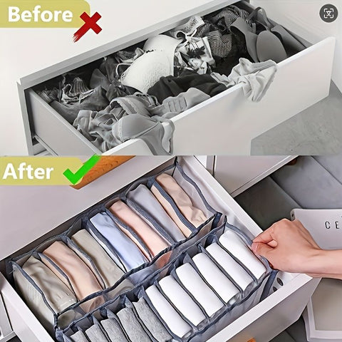 3-Piece Mesh Socks, Underwear & Belt Organizer – Nylon Drawer Dividers, 7 Compartments