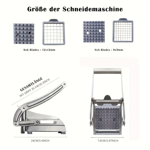 Stainless Steel French Fry Cutter, Adjustable Thickness Vegetable Slicer