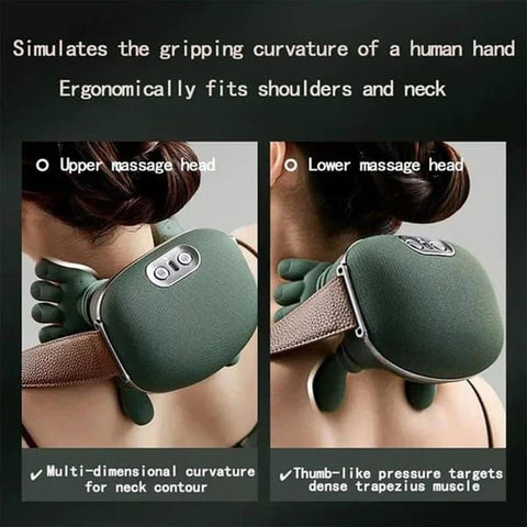 Massager, real hand simulation, deep tissue massage, neck, back and shoulder, 3D kneading, 3 speed adjustable USB charger (green)
