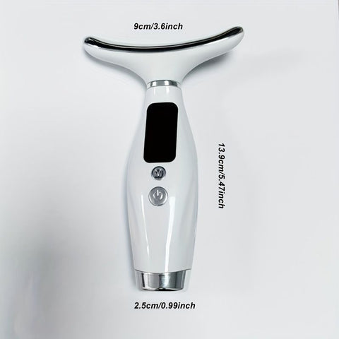 Rechargeable facial and neck skincare device, 7 modes, USB charging, vibration heating massage, ergonomic design, suitable for home use - ideal gift for women, daily skincare assistant, digital display function, skincare tool, must-have for beauty enthusi