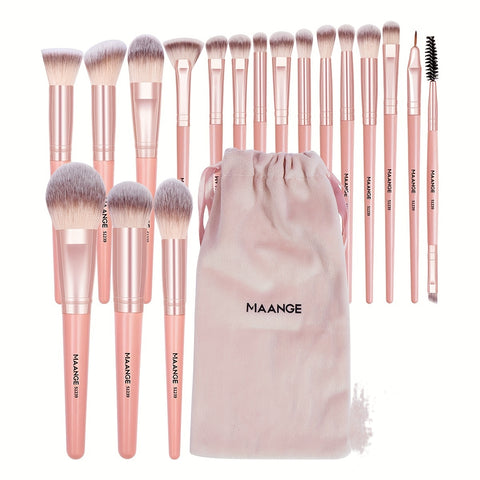 MAANGE 18-piece professional makeup brush set, including 18 makeup brushes + velvet cloth bag, soft brush hair makeup brushes, foundation brush, eye shadow brush, blending brush, concealer brush, eyeliner brush, skin-friendly powder puff set, travel porta