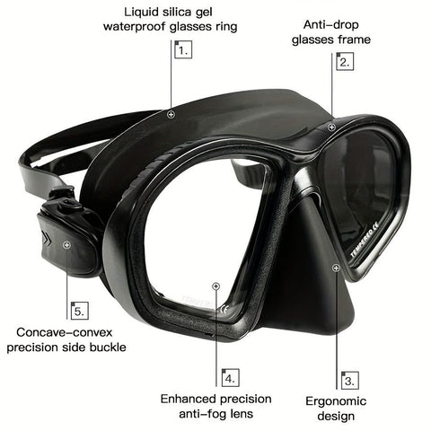 Professional adult small face free diving mask snorkeling mask box set, high-definition tempered glass electroplated lens, no / with camera bracket base snorkeling mask, small face fishing hunting snorkeling seaside play mask equipment