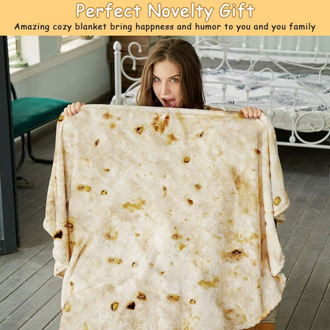 Burritos Tortilla Throw Blanket（Beige）, Novelty Funny Round Blanket for Adults & Kids, Soft Flannel Tortilla Wrap Blanket（36",Baby）