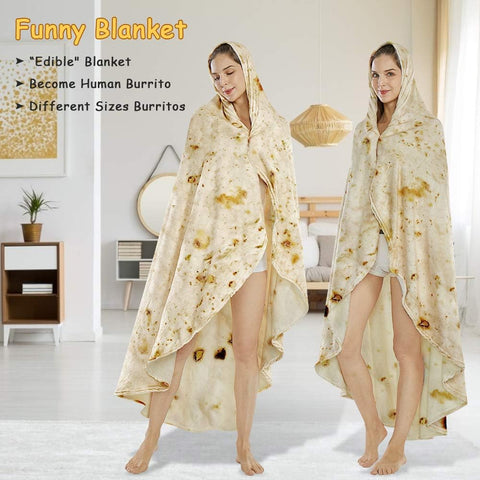 Burritos Tortilla Throw Blanket(Beige), Novelty Funny Round Blanket for Adults & Kids, Soft Flannel Tortilla Wrap Blanket（60",Teenagers）