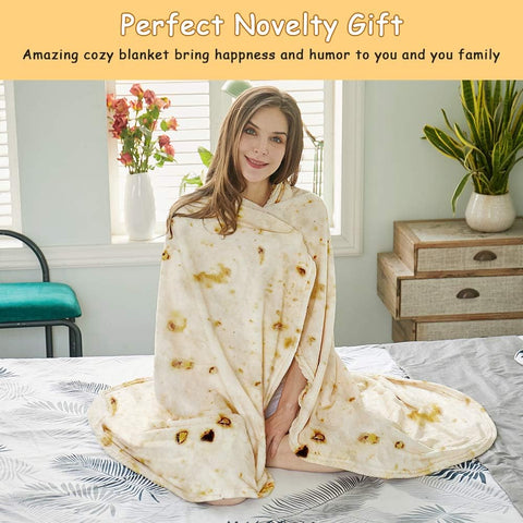Burritos Tortilla Throw Blanket(Beige), Novelty Funny Round Blanket for Adults & Kids, Soft Flannel Tortilla Wrap Blanket（60",Teenagers）