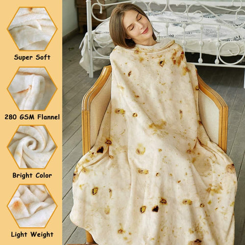 Burritos Tortilla Throw Blanket(Beige), Novelty Funny Round Blanket for Adults & Kids, Soft Flannel Tortilla Wrap Blanket（71",Adults）