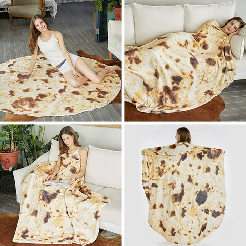 Burritos Tortilla Throw Blanket (Brown), Novelty Funny Round Blanket for Kids & Adults, Soft Flannel Tortilla Wrap Blanket（36",Baby）