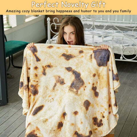 Burritos Tortilla Throw Blanket (Brown), Novelty Funny Round Blanket for Kids & Adults, Soft Flannel Tortilla Wrap Blanket（60",Teenagers）