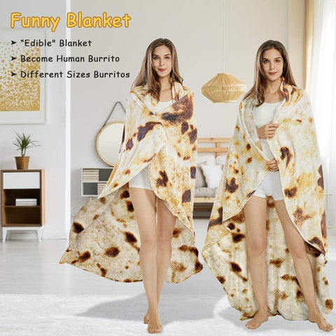 Burritos Tortilla Throw Blanket (Brown), Novelty Funny Round Blanket for Kids & Adults, Soft Flannel Tortilla Wrap Blanket（60",Teenagers）