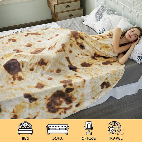 Burritos Tortilla Throw Blanket (Brown), Novelty Funny Round Blanket for Kids & Adults, Soft Flannel Tortilla Wrap Blanket（71", Adults）