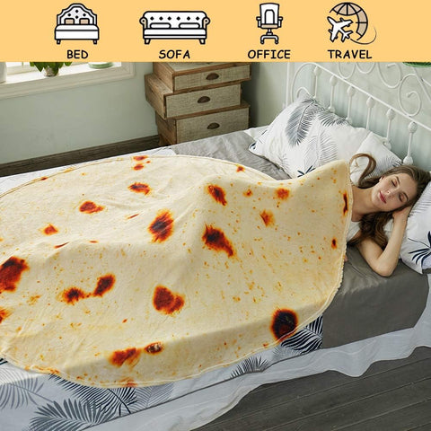 Burritos Tortilla Throw Blanket (Yellow), Novelty Funny Round Blanket for Kids & Adults, Soft Flannel Tortilla Wrap Blanket（60",Teenagers）