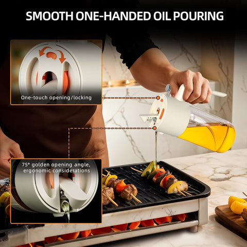 2-in-1 Oil Sprayer & Dispenser with Precision Spray, Wide-Mouth Refill, 500ml Glass Bottle for Air Fryer, Grilling, Salads (White)