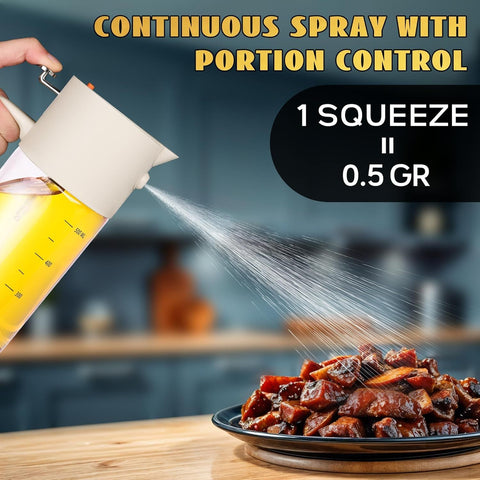 2-in-1 Oil Sprayer & Dispenser with Precision Spray, Wide-Mouth Refill, 500ml Glass Bottle for Air Fryer, Grilling, Salads (White)