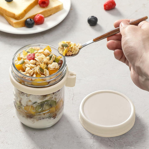 4-Pack 16oz Glass Overnight Oats Jars with Lids & Spoons, Airtight Mason Jars for Yogurt, Salad, Fruit, Meal Prep, Leak-Proof & Portable (Multicolor)