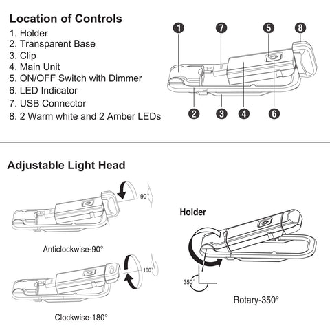 Rechargeable LED Book Light with Dimmable Warm White & Amber Modes – USB-Powered Clip-On Reading Lamp for Books, Sheet Music & Travel (White)