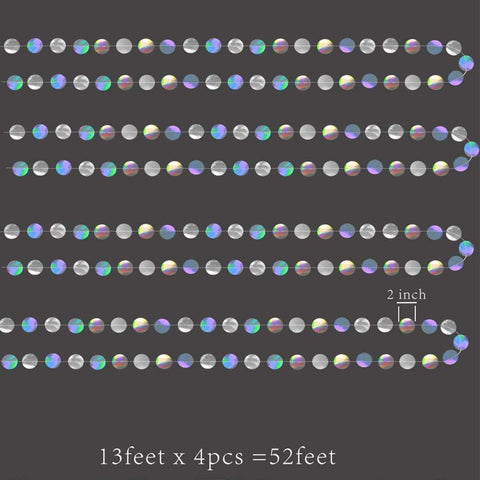 4-Pack Iridescent Circle Garlands, Holographic Party Decorations for Birthday, Wedding, Disco Theme, Graduation, New Year's Eve, Bachelorette Party Supplies (Colour)