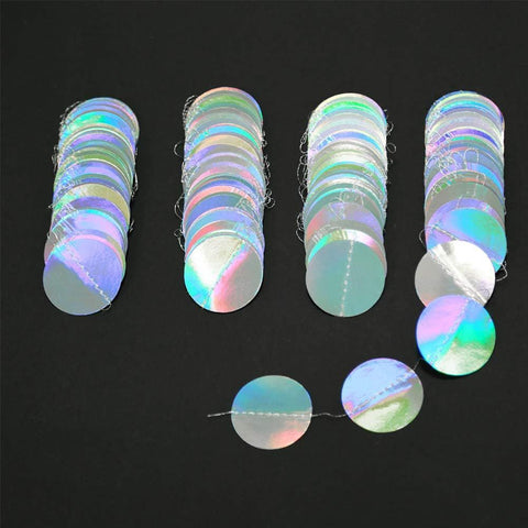 4-Pack Iridescent Circle Garlands, Holographic Party Decorations for Birthday, Wedding, Disco Theme, Graduation, New Year's Eve, Bachelorette Party Supplies (Colour)