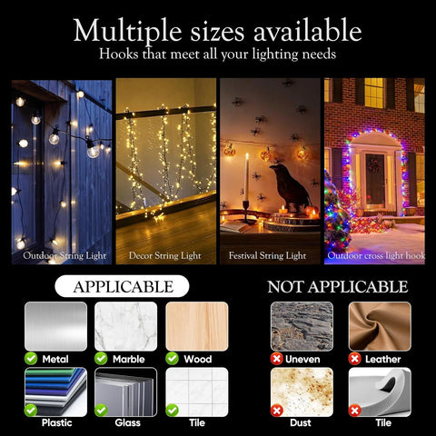 100PCS Heavy Duty Clear Adhesive Hooks for Outdoor String Lights, Cable Management Clips, Waterproof & UV-Resistant Wire Organizer for Holiday Decor (Transparent)