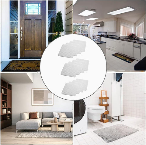 12-Pack Rug Gripper Pads with Micro-Groove Surface for Anti-Slip Stability, Reusable & Residue-Free, Ideal for Entryways, Bathrooms, Kitchens, and Living Rooms (White)