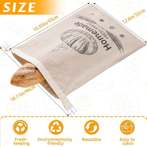 2-Pack Reusable Bread Storage Bags with Roll-Top Design, Snap Closure, Wheat Illustration, and Dual-Layer Construction—Perfect for Storing Loaves, Baguettes, and Baked Goods on Countertop, in Fridge, or Pantry (Light Brown)
