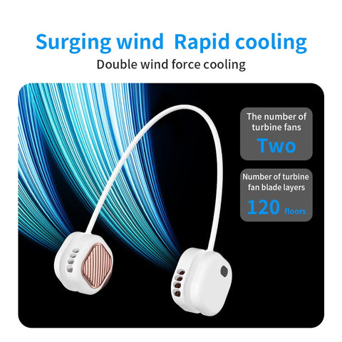 Portable Neck Fan with 5-Speed Adjustable Cooling – Lightweight Rechargeable Bladeless Fan for Travel, Outdoor, Gym, Office Use – Ultra-Quiet & Foldable (White)