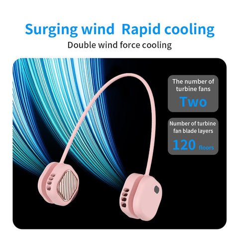 Portable Neck Fan with 5-Speed Adjustable Cooling – Lightweight Rechargeable Bladeless Fan for Travel, Outdoor, Gym, Office Use – Ultra-Quiet & Foldable (Pink)