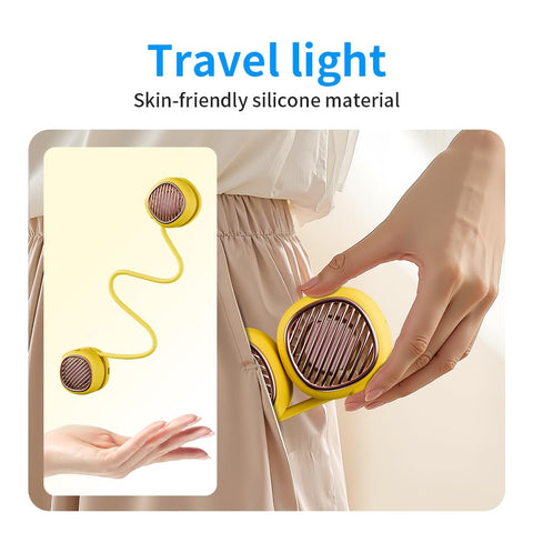 Portable Neck Fan with 5-Speed Adjustable Cooling – Lightweight Rechargeable Bladeless Fan for Travel, Outdoor, Gym, Office Use – Ultra-Quiet & Foldable (Yellow)