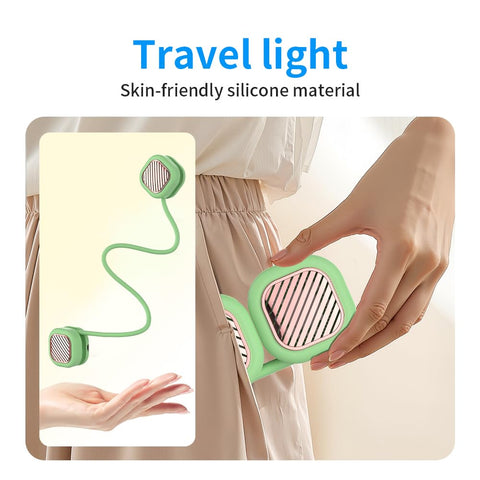 Portable Neck Fan with 5-Speed Adjustable Cooling – Lightweight Rechargeable Bladeless Fan for Travel, Outdoor, Gym, Office Use – Ultra-Quiet & Foldable (Green)