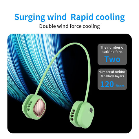 Portable Neck Fan with 5-Speed Adjustable Cooling – Lightweight Rechargeable Bladeless Fan for Travel, Outdoor, Gym, Office Use – Ultra-Quiet & Foldable (Green)