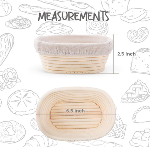 5 Pack Oval Sourdough Proofing Basket Set with Linen Liner, Natural Rattan Bread Fermentation Bowl for Artisan Baking, Splinter-Free Dough Rising Basket for Home Bakers (6.5inch,Beige)