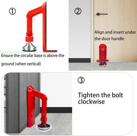 Heavy Duty Portable Door Lock for Travel, Adjustable Door Stopper for Home Security, No Drill Anti-Theft Door Jammer for Women, Kids, Solo Living (Red)