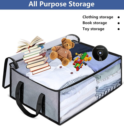 Large Capacity Foldable Hat Organizer Storage Box with Clear See-Through Window for Baseball Caps, Clothes, Toys, and Books, Underbed and Closet Container (Grey)