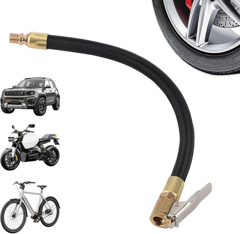 2PCS Tire Inflator Extension Hose with Quick Connect Chuck, Universal Air Pump Adapter for Car, Motorcycle, Bicycle, Heavy-Duty Nylon & Copper (Black)