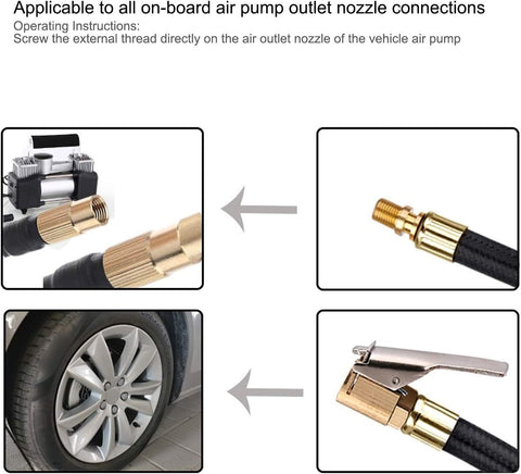 2PCS Tire Inflator Extension Hose with Quick Connect Chuck, Universal Air Pump Adapter for Car, Motorcycle, Bicycle, Heavy-Duty Nylon & Copper (Black)