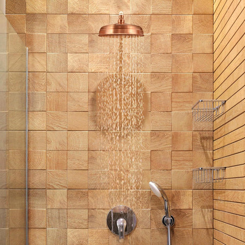 8-Inch Rainfall Shower Head, High-Pressure Antique Copper Showerhead with 360° Adjustable Ball Joint for Bathroom, Hotel, Gym (Antique Red)